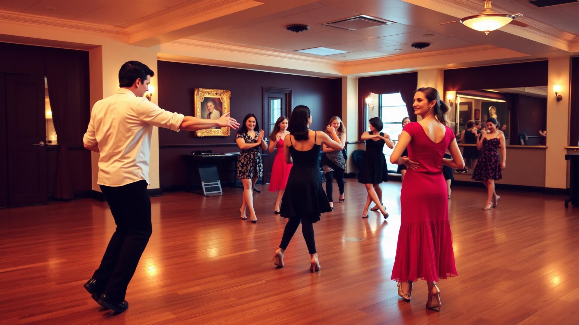 Teenagers learning ballroom dance in a professional San Diego dance studio