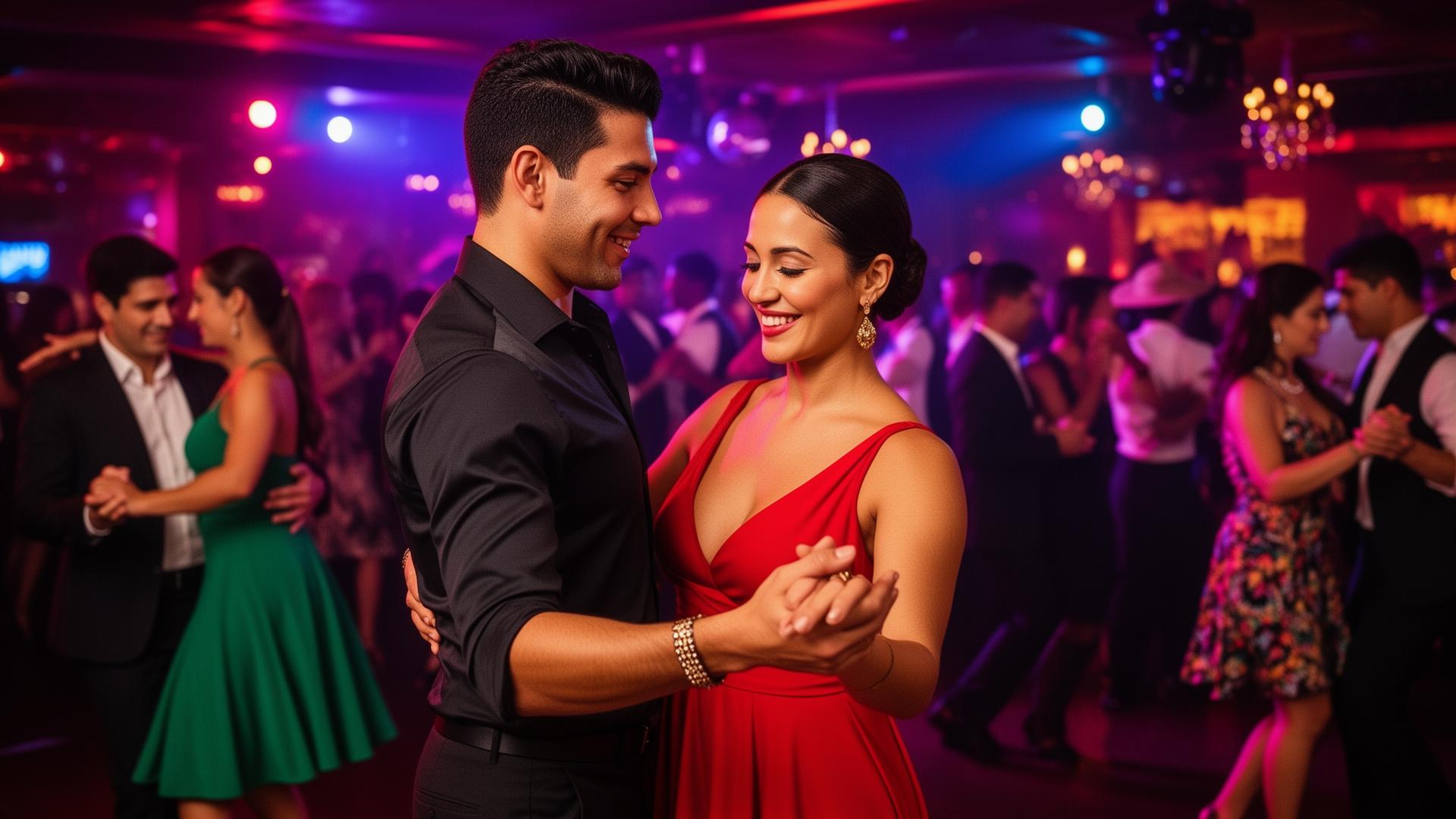Salsa and bachata social dancing at Latin nightclub